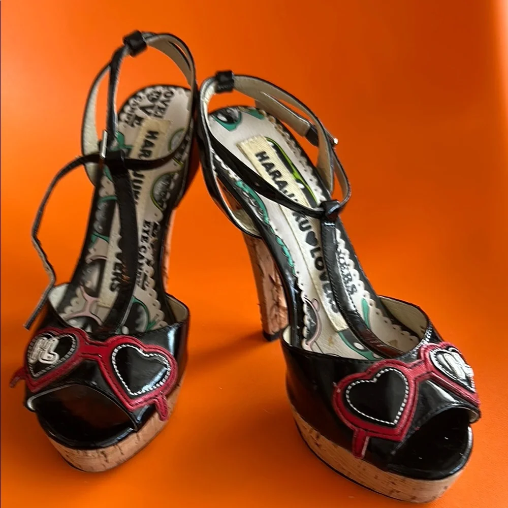 Harajuku Lovers Black and Red Stiletto Patent Leather Heels - Picture 1 of 9